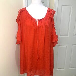 NWT Alyx Red Women Blouse Cold Shoulder Cut Size 1X Light Weight Short Sleeves
